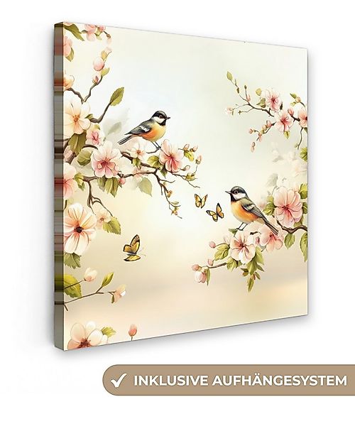 OneMillionCanvasses® Leinwandbild Äste - Blumen - Vögel - Rosa, Fotodruck ( günstig online kaufen