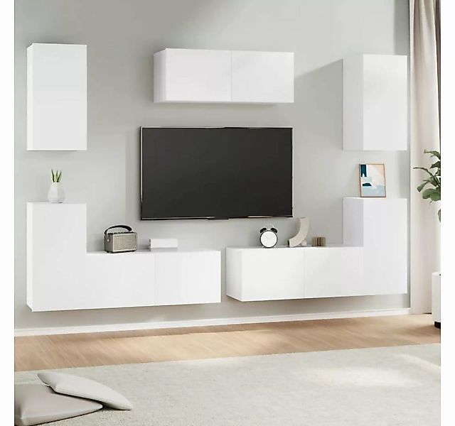 vidaXL TV-Schrank 7-tlg. TV-Schrank-Set Weiß Holzwerkstoff (7-St) günstig online kaufen