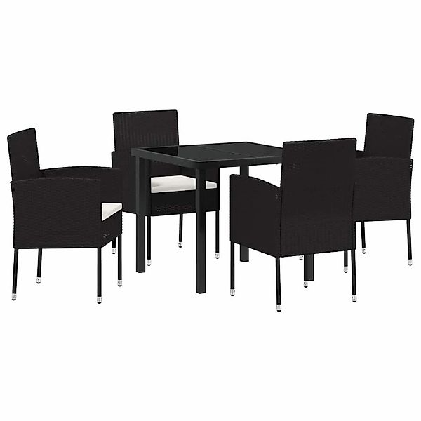 vidaXL 5-Teiliges Garten-Essstuhl-Set mit Kissen Schwarz Poly Rattan 337992 günstig online kaufen