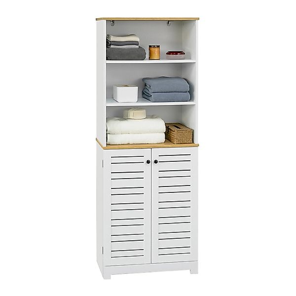 SoBuy Badezimmerschrank mit 3 Fächern und 2 Türen MDF Weiß BZR44-W günstig online kaufen