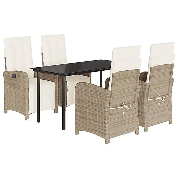 vidaXL 5-Tlg Garten-Essgruppe mit Kissen Beige Poly Rattan 3212579 günstig online kaufen