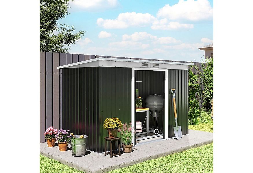 Outsunny Gerätehaus Gartenhaus mit Schiebetür, Fenster, Stahl, BxT: 280x130 günstig online kaufen