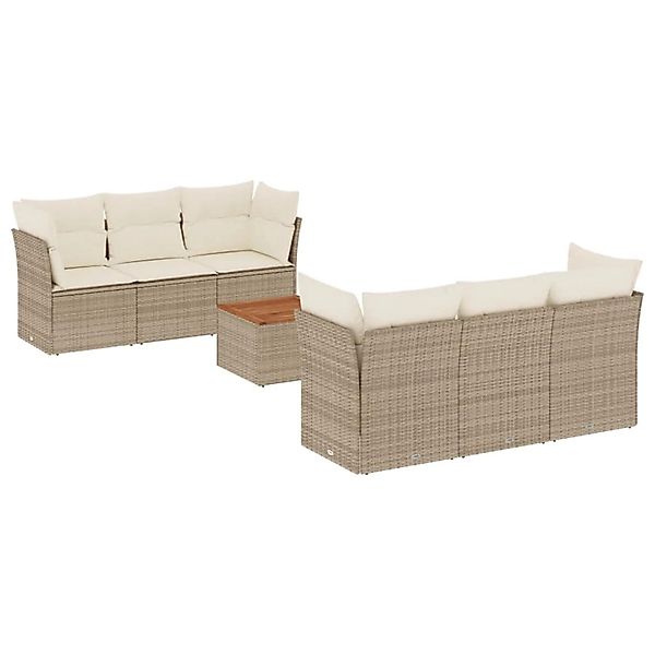 vidaXL 7-Tlg Garten-Sofagarnitur mit Kissen Beige Poly Rattan 3255820 günstig online kaufen
