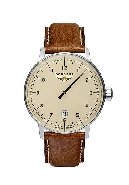 bauhaus Quarzuhr Monotimer Herrenuhr Beige Lederband Braun 40 mm 2042-5 günstig online kaufen