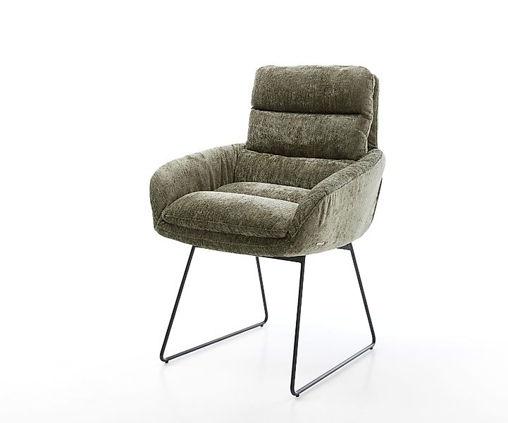 Esszimmerstuhl Abelia-Flex mit Armlehnen Chenille Pastellblau Kufengestell günstig online kaufen