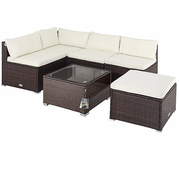 Polyrattan Ecklounge Braun/Creme dicke Rückenpolster günstig online kaufen