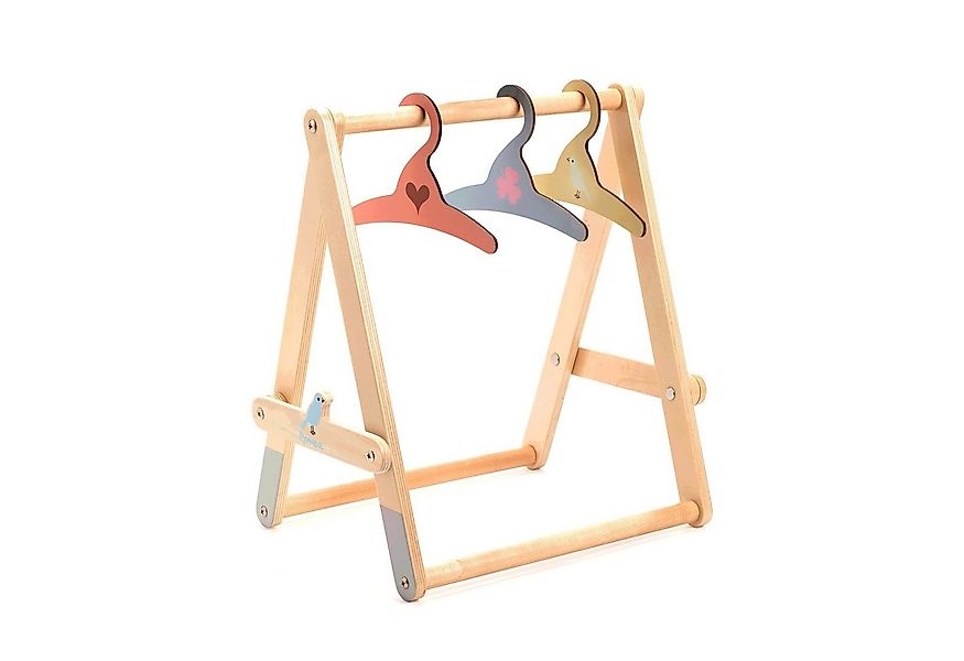 DJECO Puppenmöbel Pomea Puppen Kleiderständer aus Holz mit drei bunten Klei günstig online kaufen