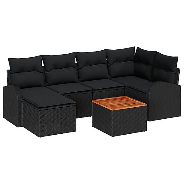 vidaXL Loungesofa 7-tlg. Garten-Sofagarnitur mit Kissen Schwarz Poly Rattan günstig online kaufen