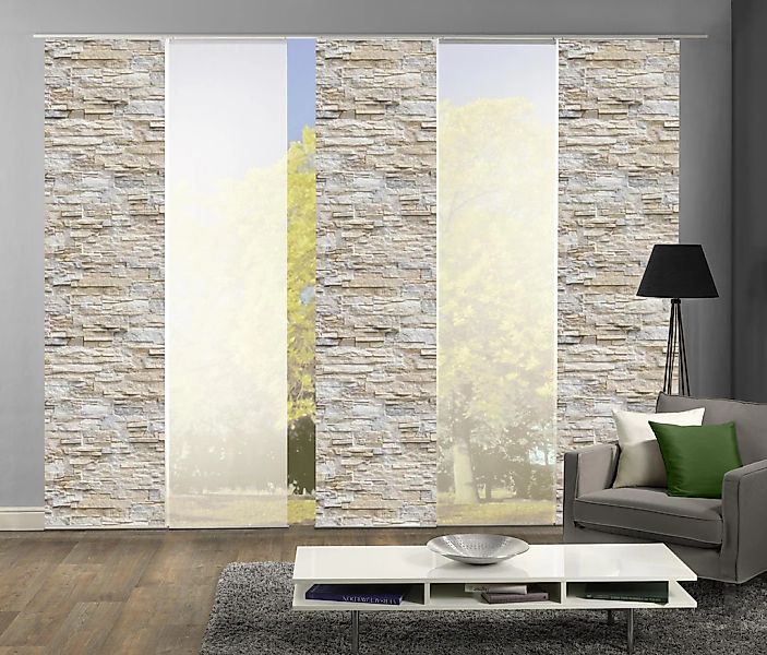 HOME WOHNIDEEN Schiebegardine Schiebegardine FERROL Grau/Multicolor, günstig online kaufen