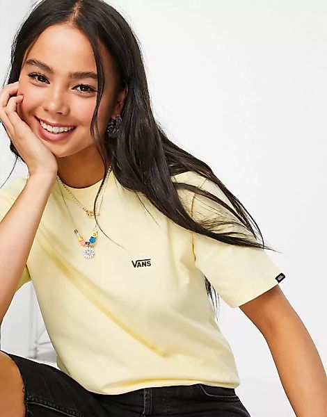 Vans – T-Shirt mit kleinem Logo in Gelb günstig online kaufen