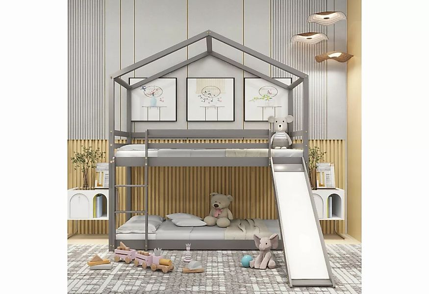 OKWISH Etagenbett Kinderbett Hausbett, Niedriges Bett (mit Rutsche, Massivh günstig online kaufen