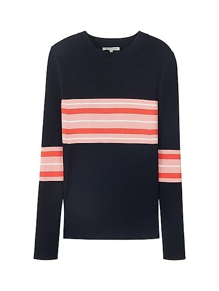 TOM TAILOR Denim Rundhalspullover mit Colorblocking und Ripp-Struktur günstig online kaufen