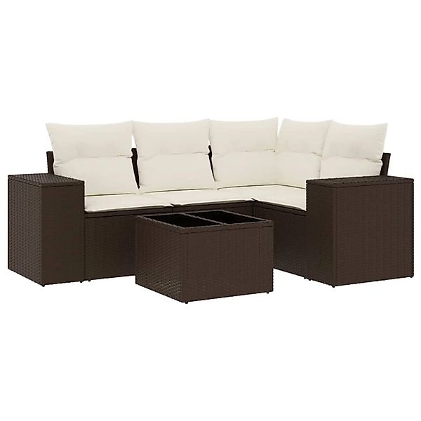 vidaXL 5-Tlg Garten-Sofagarnitur mit Kissen Braun Poly Rattan 3254860 günstig online kaufen