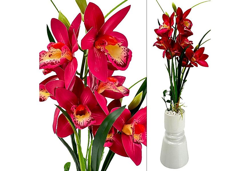 Kunstblume - Kahnorchideen mit pinken Blüten in einer weißen Vase - wie ech günstig online kaufen