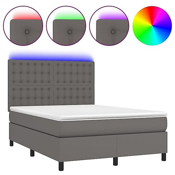 vidaXL Boxspringbett, Boxbett mit Matratze & LED Grau 140x200 cm Kunstleder günstig online kaufen