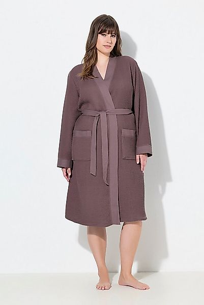 Ulla Popken Bademantel Bademantel Schalkragen Gürtel Waffelpiqué Langarm, L günstig online kaufen