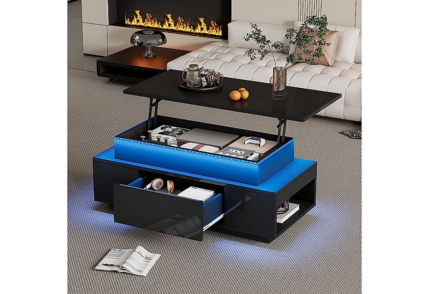 Merax Couchtisch höhenverstellbar Sofatisch Beistelltisch mit LED-Beleuchtu günstig online kaufen