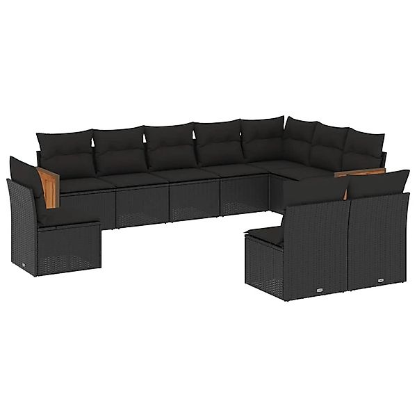 vidaXL 10-Tlg Garten-Sofagarnitur mit Kissen Schwarz Poly Rattan 3260151 günstig online kaufen
