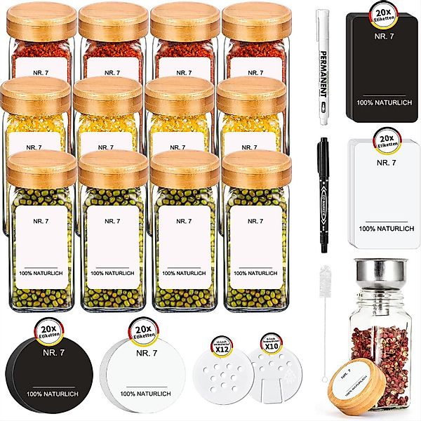 KingLux Gewürzbehälter 12Stk.Bamboo-Deckel Gewürzgläser Eckig-Set 120ml,Gew günstig online kaufen