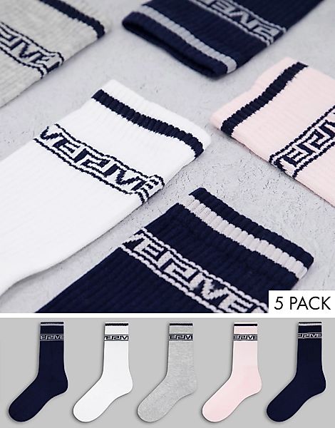 River Island – Greek Key – 5er-Pack Socken in verschiedenen Farben-Rosa günstig online kaufen