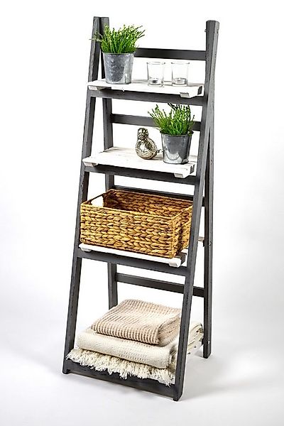 Kobolo Regal Leiterregal im Used Look - WHITE GREY - 4 Böden - Weiß-Grau günstig online kaufen
