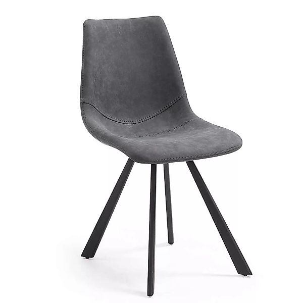 Kunstleder Stühle in Dunkelgrau Metallgestell (2er Set) günstig online kaufen