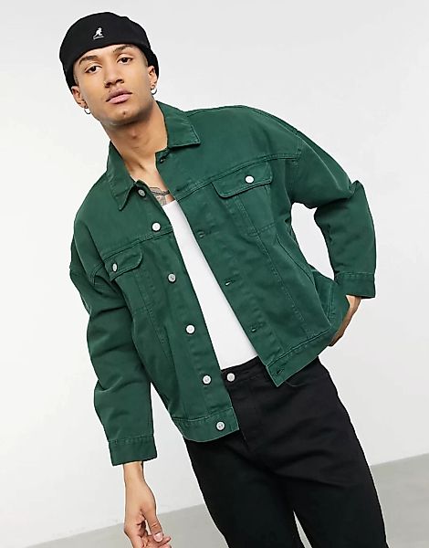 ASOS DESIGN – Oversize-Westernjacke aus Jeansstoff in Grün günstig online kaufen