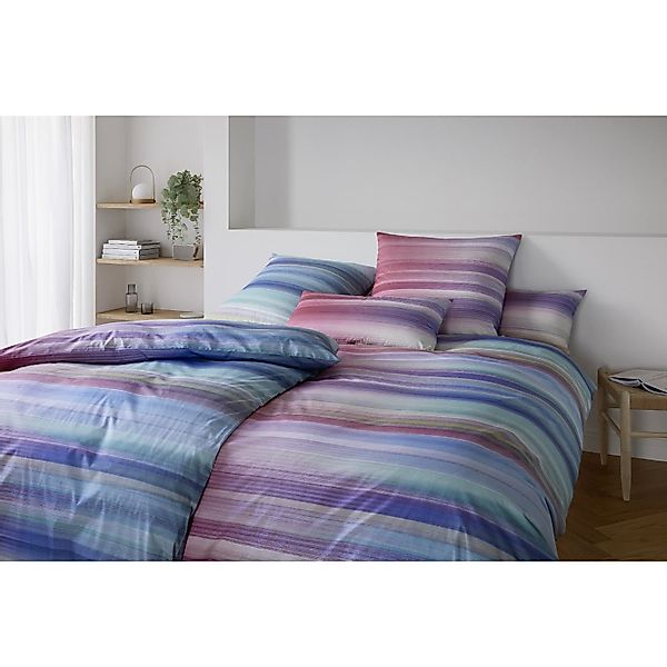 Elegante Mako Batist Bettwäsche Swoosh 24518-11 Streifen Blau 135x200 günstig online kaufen