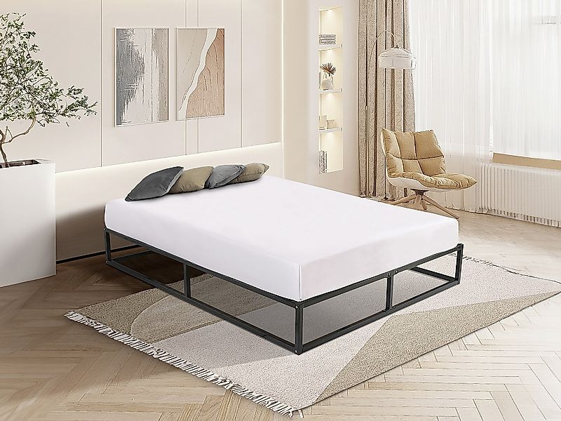 Bettgestell mit Lattenrost - Metall - 160 x 200 cm - 2 x 19 Latten - Schwar günstig online kaufen