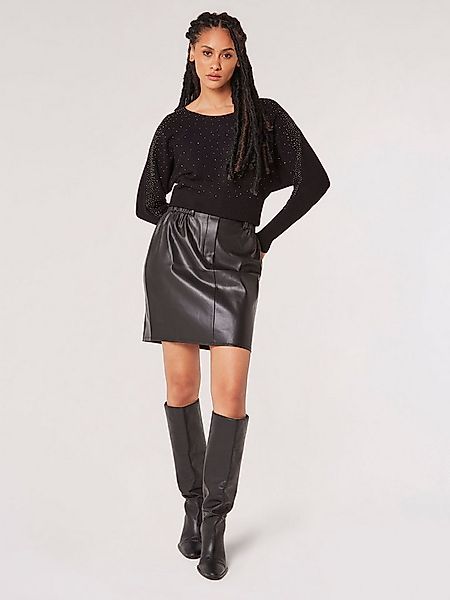 Apricot Strickpullover Stud Neck Ribbed Batwing Jumper (1-tlg) mit Strass-S günstig online kaufen