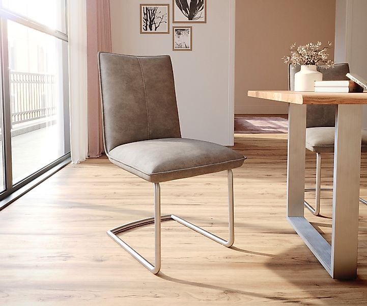 Freischwinger Lelio-Flex Mikrofaser Taupe Vintage Freischwinger rund Edelst günstig online kaufen