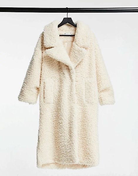 ASOS DESIGN – Oversize-XL-Mantel aus Teddystoff in Creme-Weiß günstig online kaufen