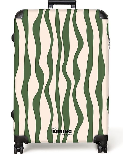 NoBoringSuitcases.com© Hartschalen-Trolley Beige mit grünen Linien günstig online kaufen