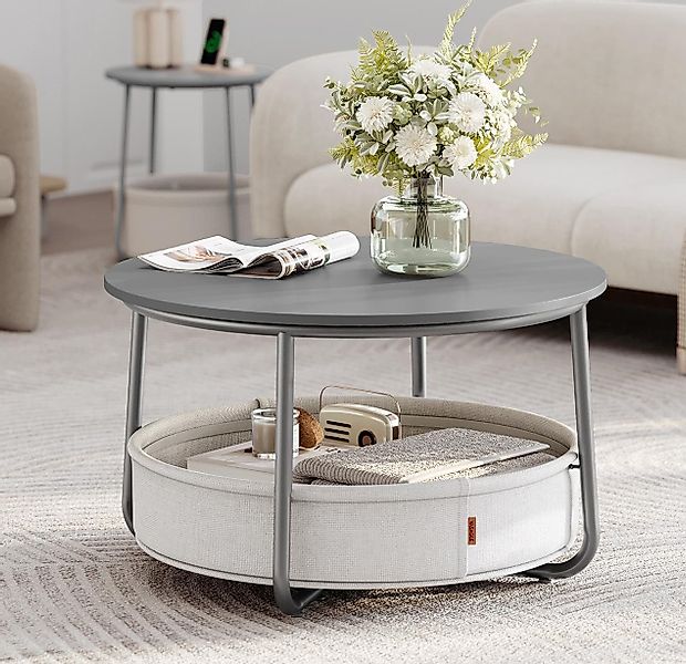 VASAGLE Couchtisch, Beistelltisch, rund Wohnzimmertisch mit Korb aus Stoff, günstig online kaufen
