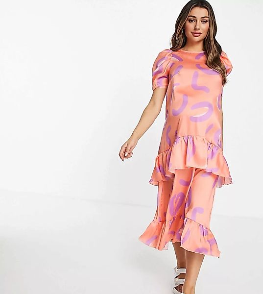 Blume Studio – Umstandsmode – Kurzärmliges Midi-Hängerkleid in Koralle mit günstig online kaufen