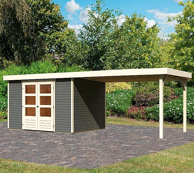 Karibu Gartenhaus ""Arnis 5" SET anthrazit mit Anbaudach 2,80 m Breite" aus günstig online kaufen