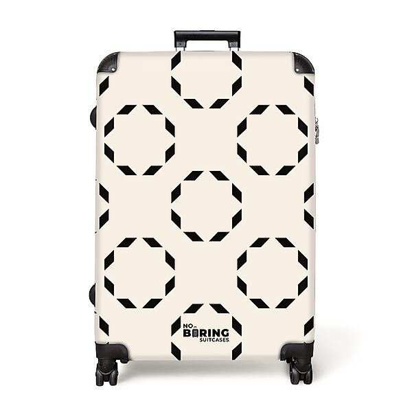 NoBoringSuitcases.com© Hartschalen-Trolley Beige mit schwarzen Kreisen günstig online kaufen