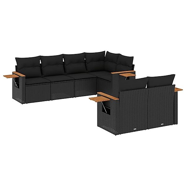 vidaXL 7-tlg Garten-Sofagarnitur mit Kissen Schwarz Poly Rattan Modell 121 günstig online kaufen