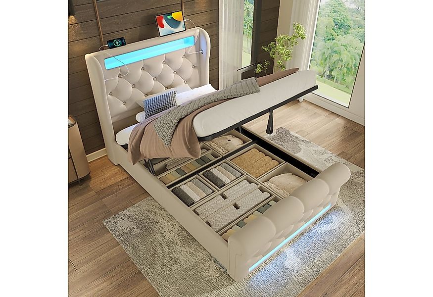 STILVORA Polsterbett 90x200 Einzelbett mit LED,Stauraumkopfteil,USB&TYPE-C, günstig online kaufen