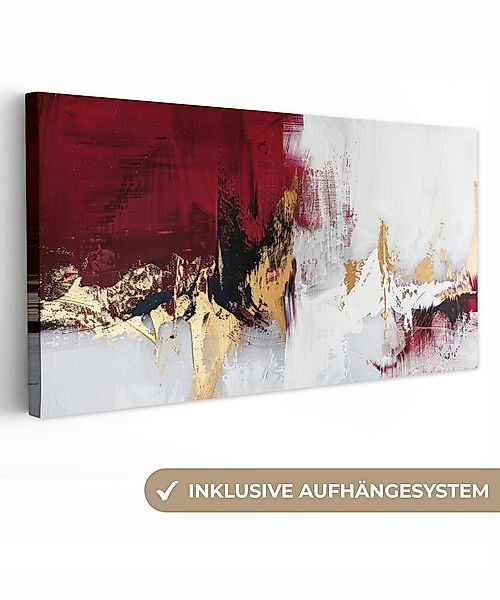 OneMillionCanvasses® Leinwandbild Panorama Rot - Marmor - Abstrakt - Gold - günstig online kaufen