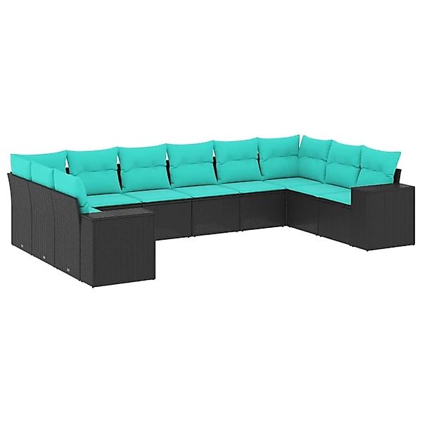 vidaXL 10-Tlg Gartensofa-Set mit Kissen Schwarz Polyrattan 3223066 günstig online kaufen
