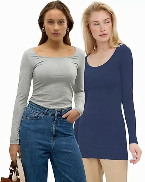 Vero Moda Langarmshirt stilvolle Longsleeves mit U-Neck Ausschnitt (2er-Pac günstig online kaufen