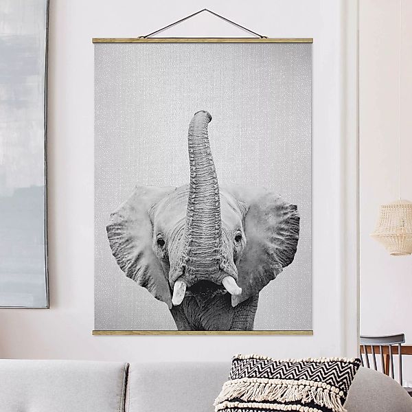 Stoffbild mit Posterleisten Elefant Ewald Schwarz Weiß günstig online kaufen