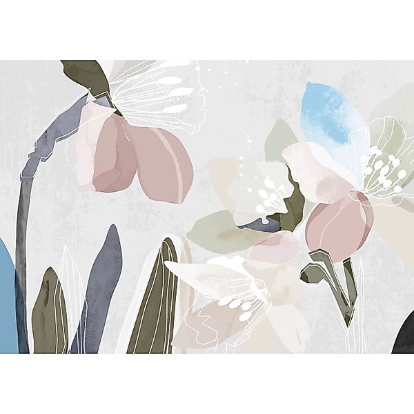 Sanders & Sanders Poster Blumenmuster Grau Rosa und Blau 1,1 x 1,55 m 60124 günstig online kaufen