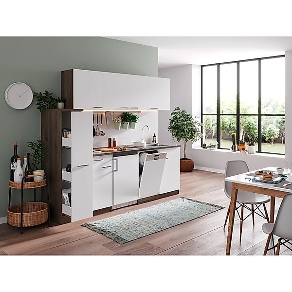 Respekta Küchenzeile KB225EYWC 225 cm Weiß-Eiche York Nachbildung günstig online kaufen