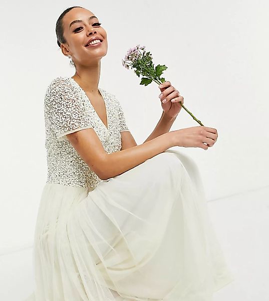 Maya Tall – Bridal – Maxikleid mit V-Ausschnitt, Tüll und farblich abgestim günstig online kaufen