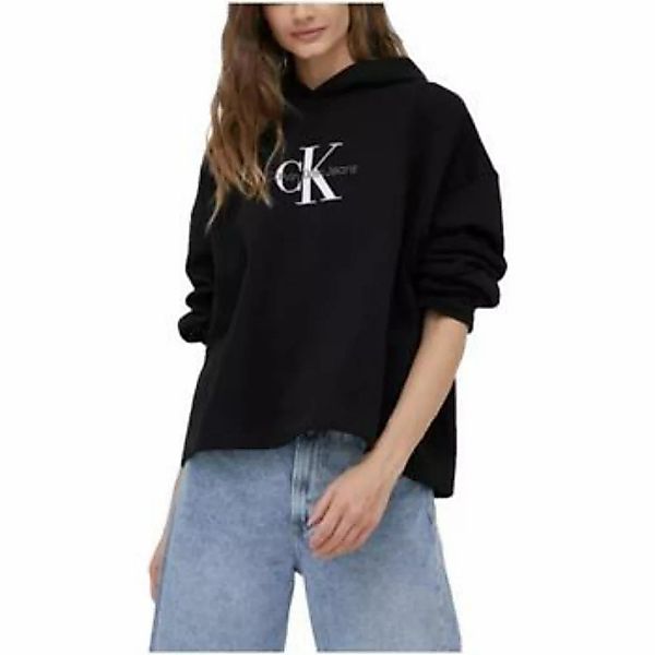 Calvin Klein Jeans Sweatshirt Damen-Kapuzenpullover schwarz mit Logo-Sticke günstig online kaufen