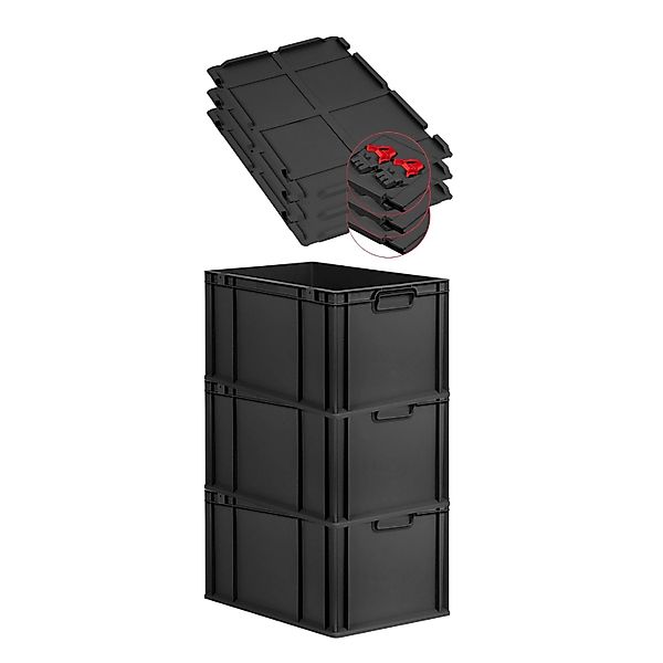 PROREGAL SuperSparSet 3x Eurobox Nextgen Grip Mit Scharnierdeckel Und Roten günstig online kaufen