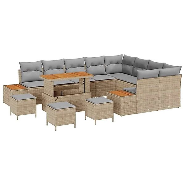 vidaXL Gartensofa-Set mit Kissen mit Speicher 13 Stk Beige Poly Rattan 3364 günstig online kaufen
