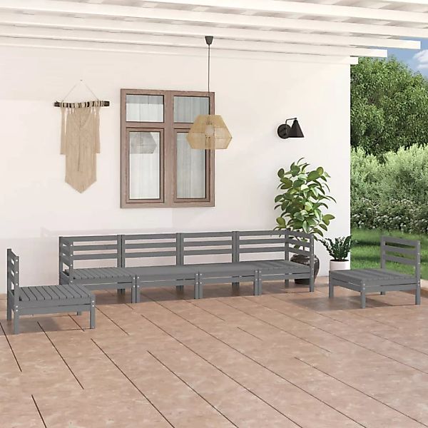 6-tlg. Garten-lounge-set Grau Kiefer Massivholz günstig online kaufen